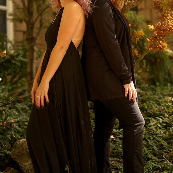 Black full length goth flowy backless maxi dress - Picture 2 of 13